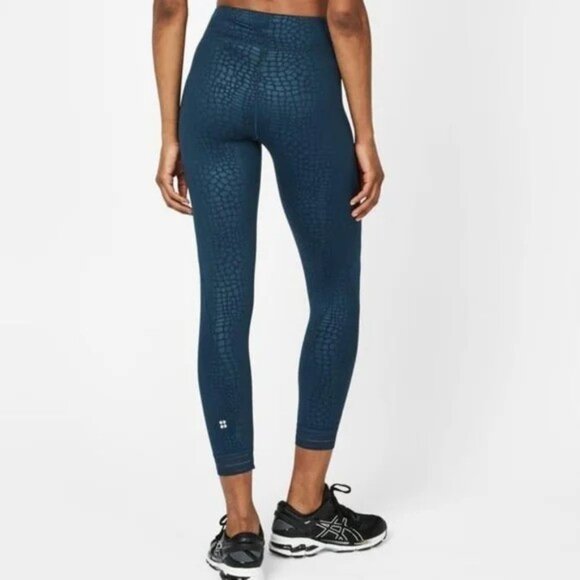 Sweaty Betty Womens Croc Print Embossed 7/8 Athletic Leggings XL Teal Blue NWT - Picture 2 of 13